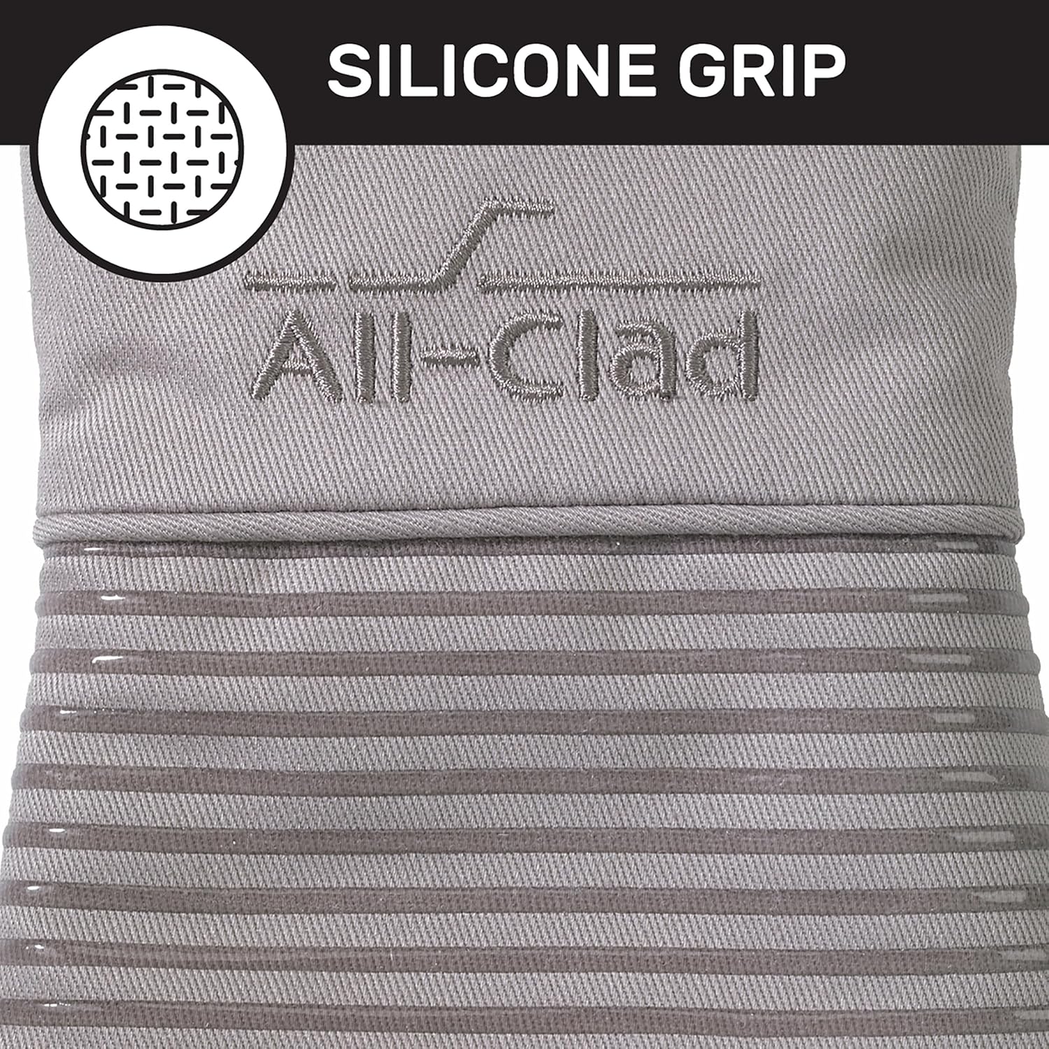 All-Clad Silicone Oven Mitts: Heat Resistant up to 500 Degrees - 100% Cotton & Silicone, 14"x7" Oven Mitt for Kitchen and Barbeque, 2-Pack, Titanium