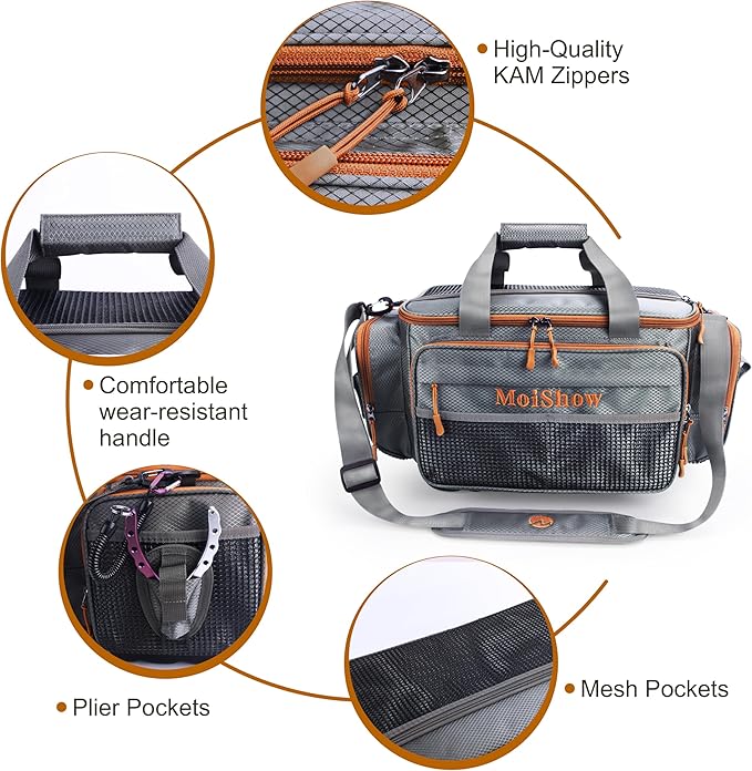 Fishing Tackle Box Bag - Fishing Bags for Saltwater or Freshwater (#Grey) Fishing Tackle Bags - Padded Shoulder Strap - Tackle Bag for 3600 Tackle Box