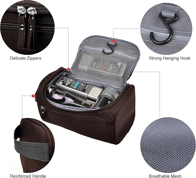 Vercord Mens Toiletry Bag Wash Travel Small Shaving Dop Kit Shower Bathroom Ditty Hygiene Bag Coffee
