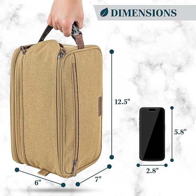 PAVILIA Toiletry Bag for Men, Canvas Travel Dopp Kit, Water Resistant Hygiene Bag Toiletries Organizer, Shaving Kit Travel Accessories Bag, Tan Khaki, Extra Large
