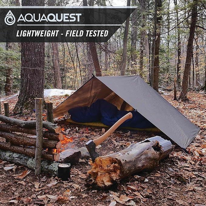 AquaQuest Defender Camping Tarp - Heavy Duty Tent Shelter or Rain Fly - Waterproof Camping Essentials for Hiking, Bushcraft & Hammock