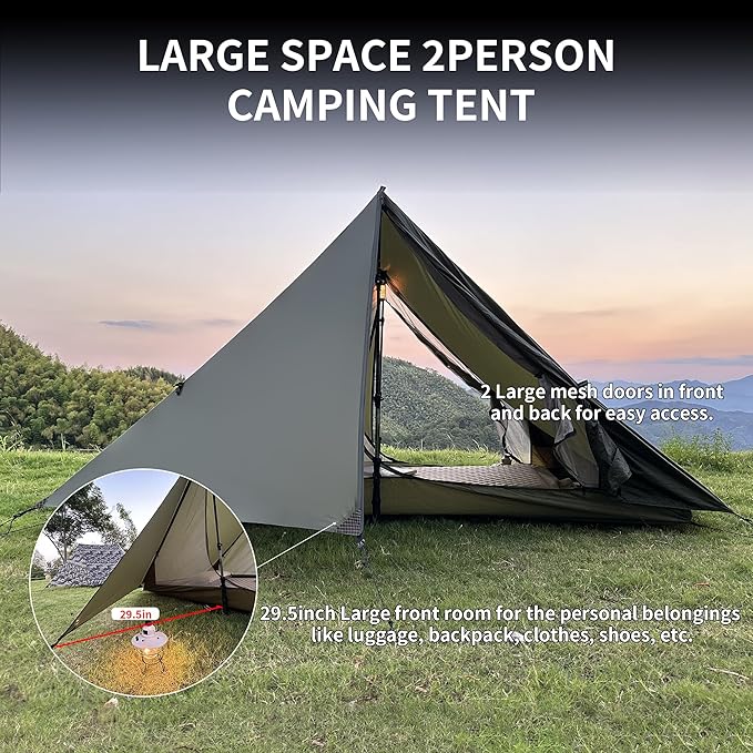 TENPLAY Backpacking Tent,Lightweight Camping Tent 2 Person,Ultralight Hiking Tent,Nylon,Waterproof,Windproof,Easy Setup,4 Season Trekking Tent for Mountaineering Camping Hiking Climbing