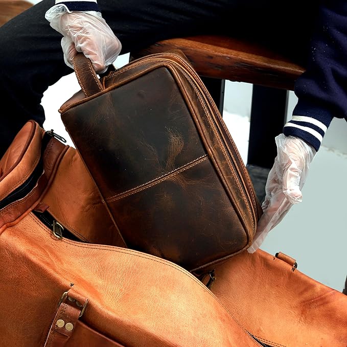 VC VINTAGE COUTURE Leather Toiletry Bag for Men Extra Large Leather Men's Toiletry Bag for Traveling Real Leather Dopp Kit for Men Leather Shaving Bag for Travel
