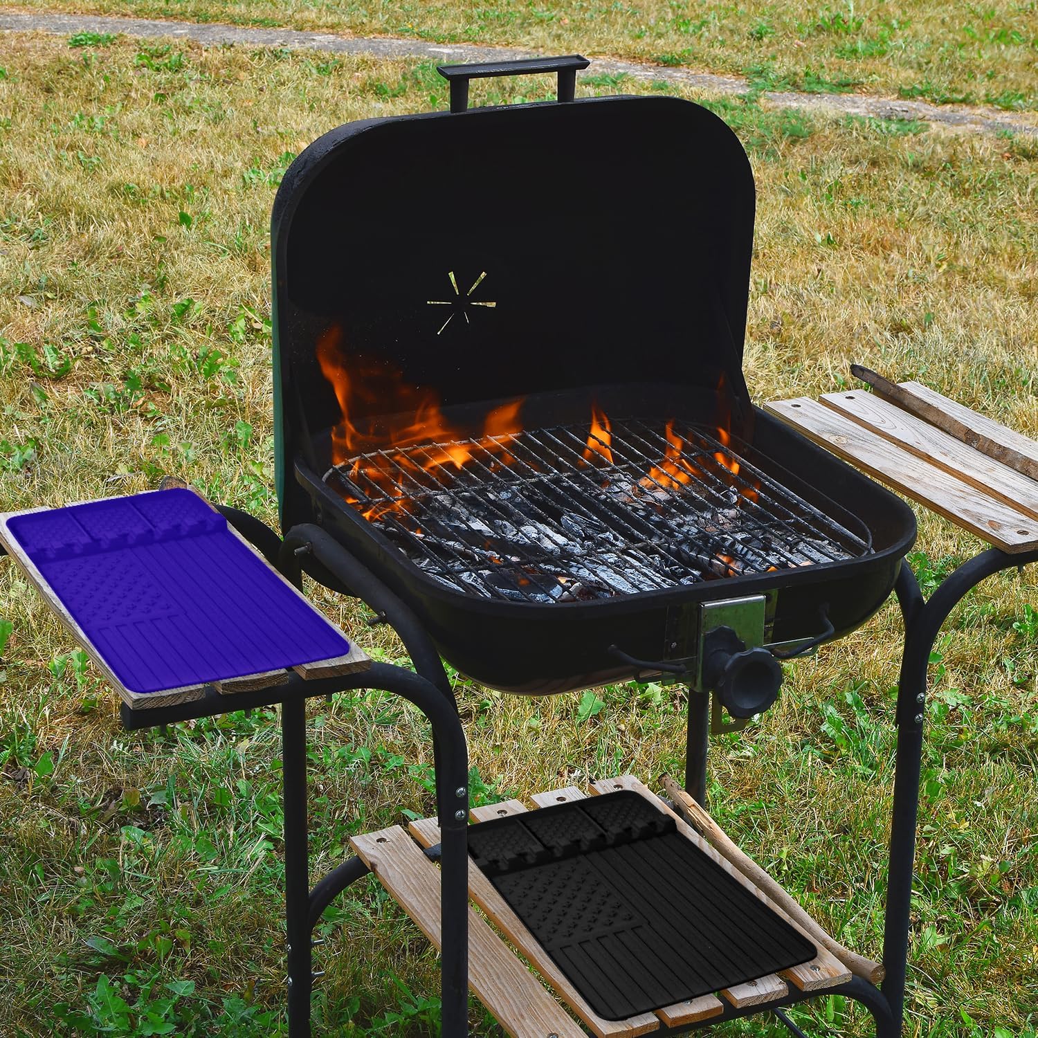 2 PCS Silicone Griddle Tools Mat for Blackstone,Grill BBQ Caddy Utensils Holder for Kitchen,Cooking & Countertop,Large Spatula Mat with Drip Pad,Griddle Accessories for Blackstone (blue 2pcs)