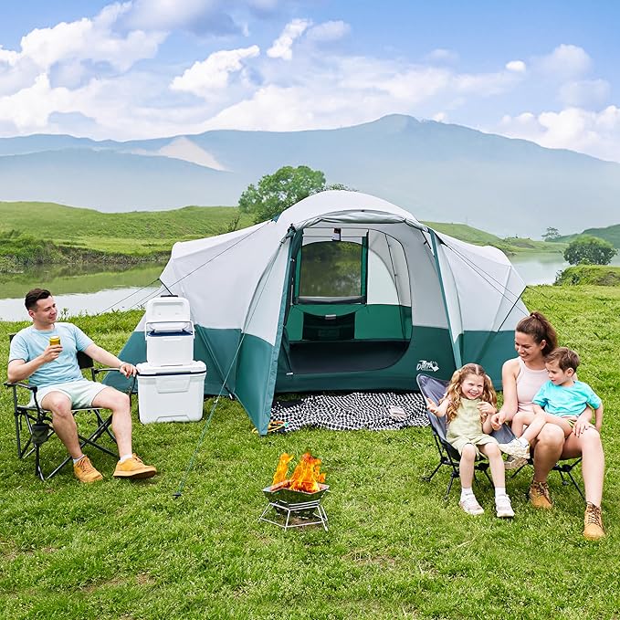 Tents for Camping 6/8/10/11 Person Large Camping Tent with Porch Big Tent with Rainfly & Reflective Windproof Rope Portable with Carry Bag for Family Camping & Hiking