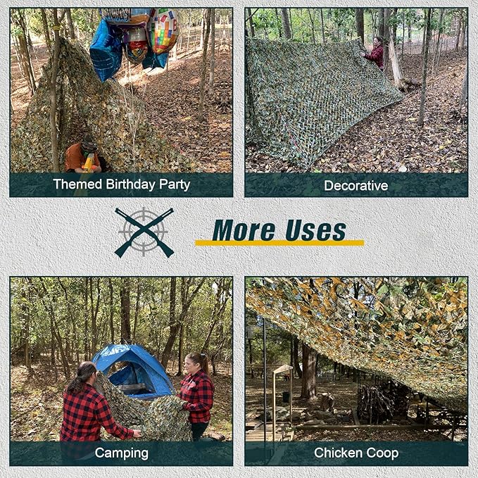 iunio Camo Netting Camouflage Netting, Silent Military Net, Large Bulk Roll Mesh, for Hunting Blind Cover Backdrop Camo Themed Birthday Party, Sun Shade, Camping, Outdoor, with mesh Backing