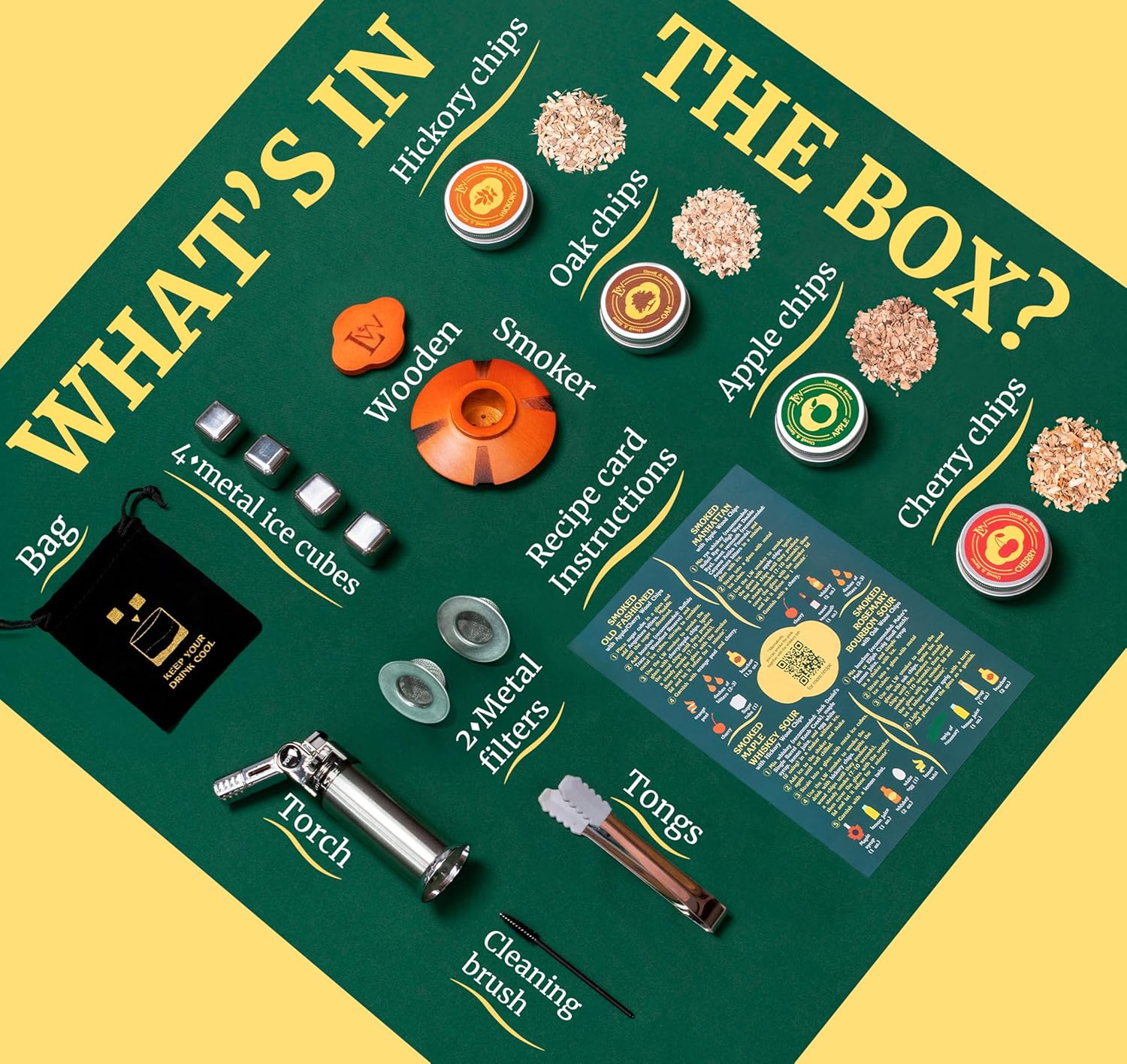 Whiskey Smoker Kit with Torch – Natural Wood Box, 2 Metal Filters, Whiskey Stones – Old Fashioned Cocktail Smoker Kit, Men Birthday Gift Ideas, Gifts for Dad, Husband, Women, Mom (No Butane)