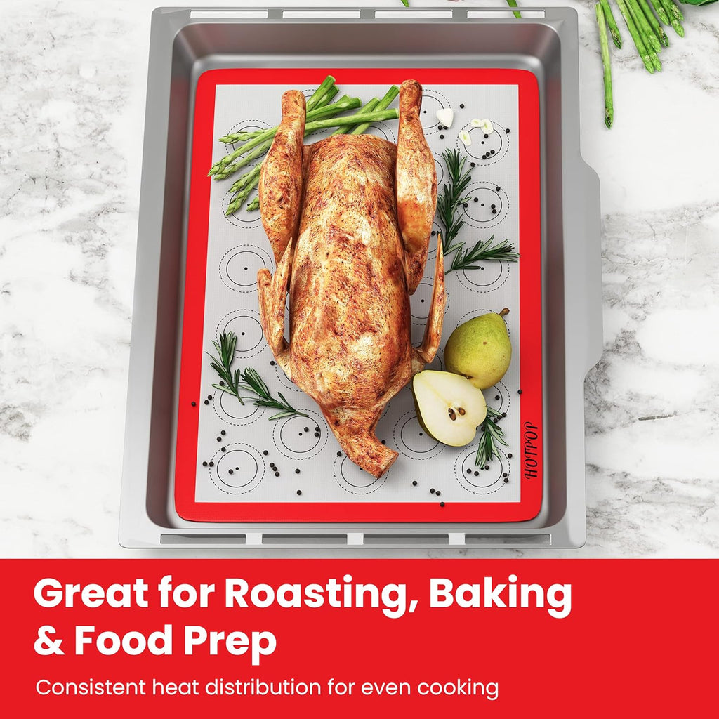 HOTPOP 2-Pack Silicone Baking Sheet Set - No-Stick Cookie Sheets for Baking with Outlined Silicone Mats for Macarons, Pastries, Buns, Bread - 16.5"x11.6" Half, 11.5"x8.5" Quarter Sizes - 0.75mm Thick