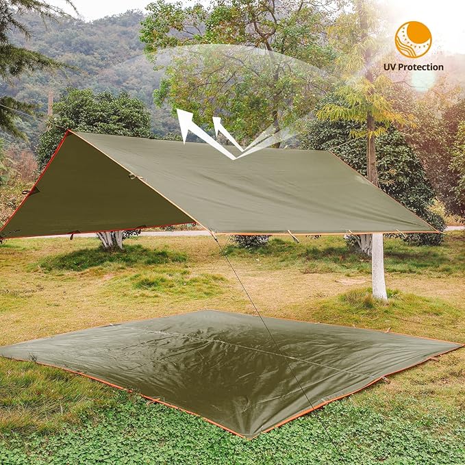 FREE SOLDIER Camping Tarp - Waterproof Portable Multifunctional Outdoor Awning Backpacking Shelter Rain Tarp (Brown 1013ft)