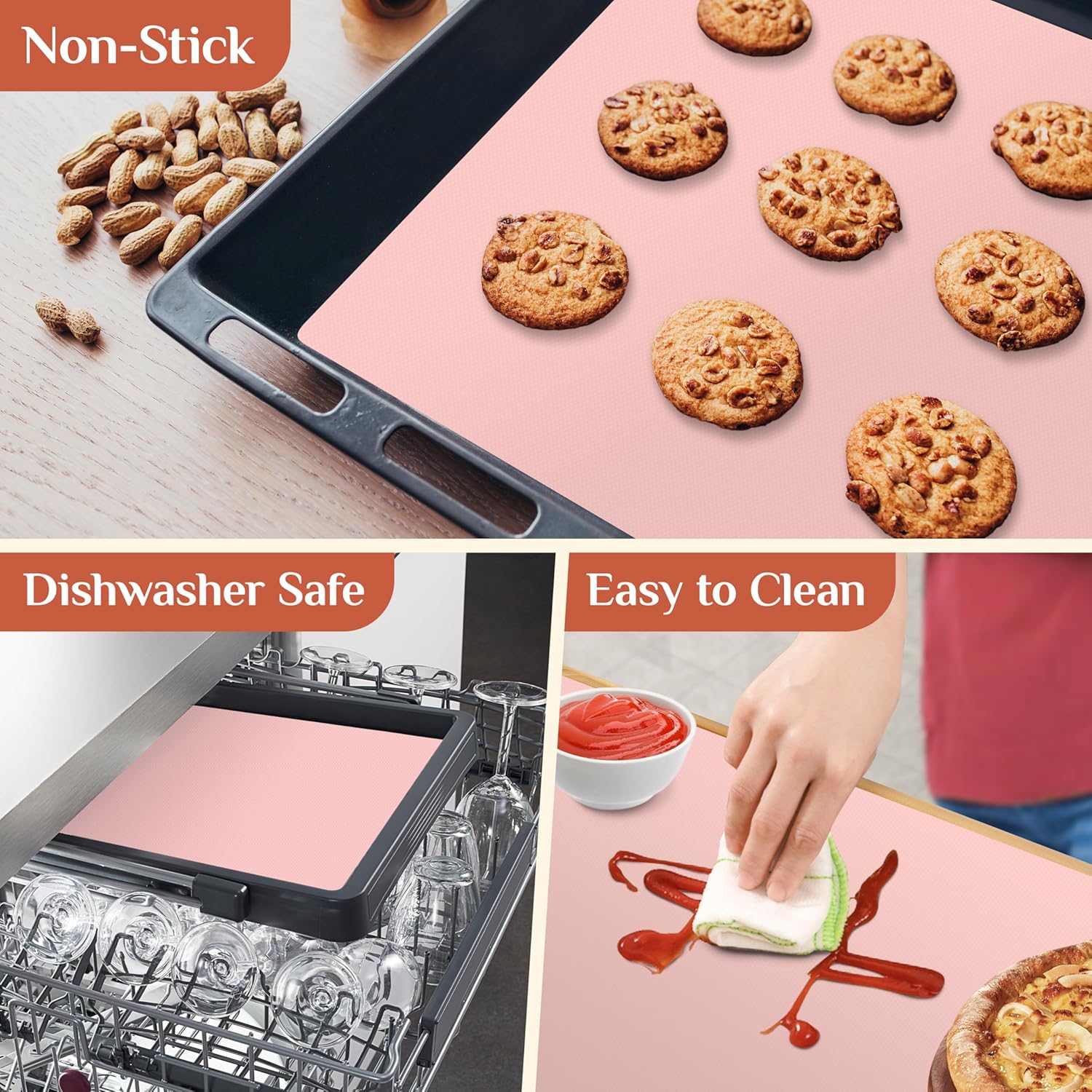 Silicone Baking Mat, 16 IN x 10 FT Free Cutting Baking Sheet, Non-Stick Reusable Dough & Pastry Mat, Non-Slip Silicone Mat Roll for Air Fryer Liner, Freeze Dryer, Oven Baking Pan, Kitchen Counter