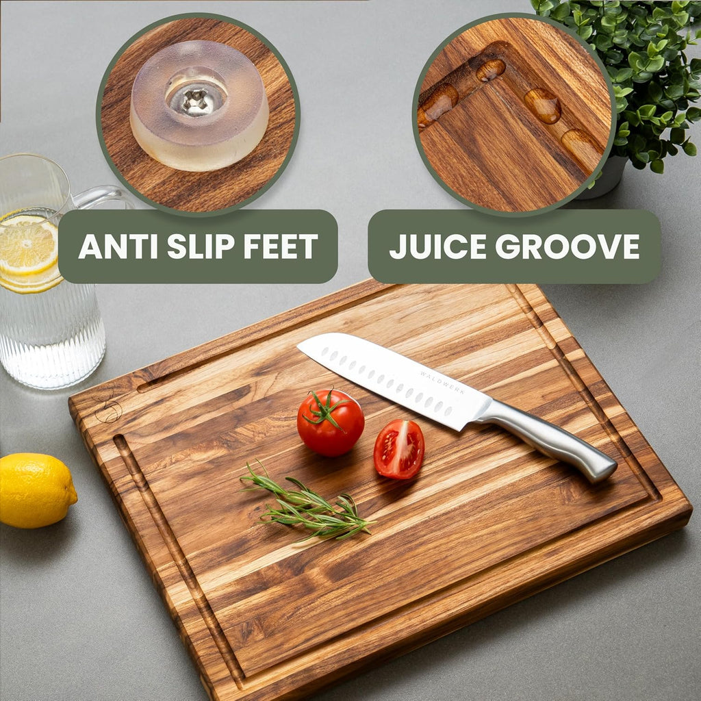 WALDWERK Large Teak Wood Cutting Board (18 x 14 x 1,2") - Solid Wood Cutting Board - Large Teak Wood Chopping Board - Wooden Butcher Block for Kitchen