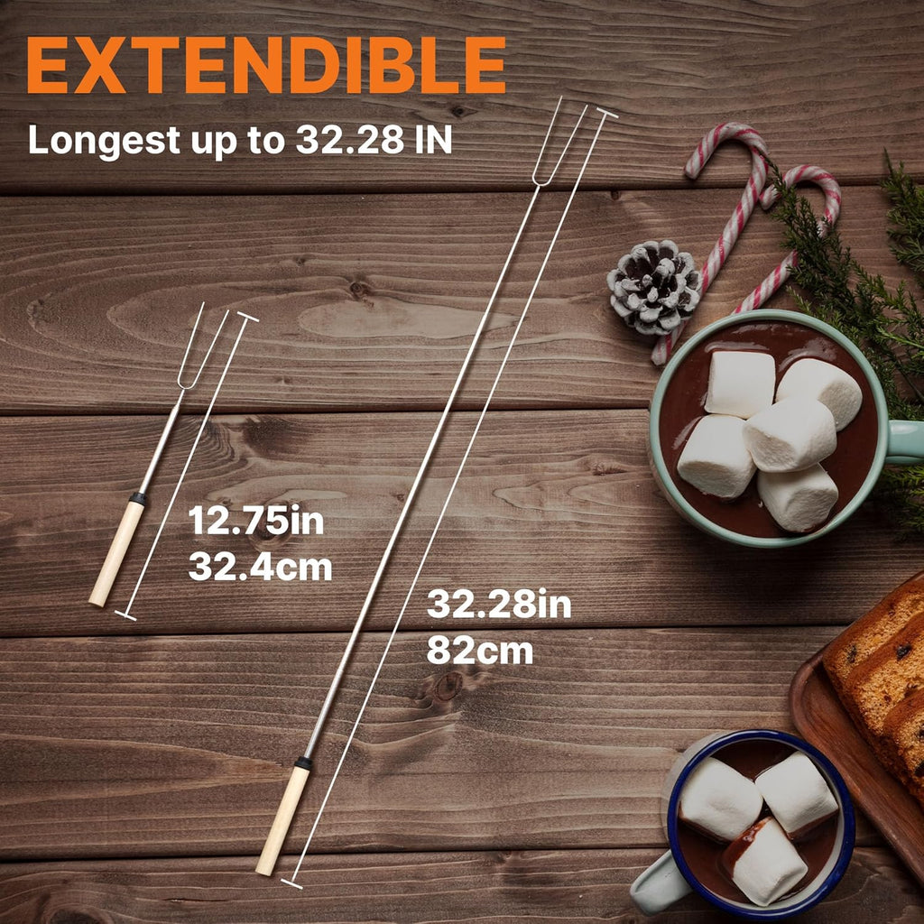 Camping Cooking Utensils Set Grilling Cookware Camp Kitchen Rotating Marshmallow Roasting Sticks BBQ Forks, Portable RV Camping Essentials Camper Must Haves for Cookouts Open Fire Pit