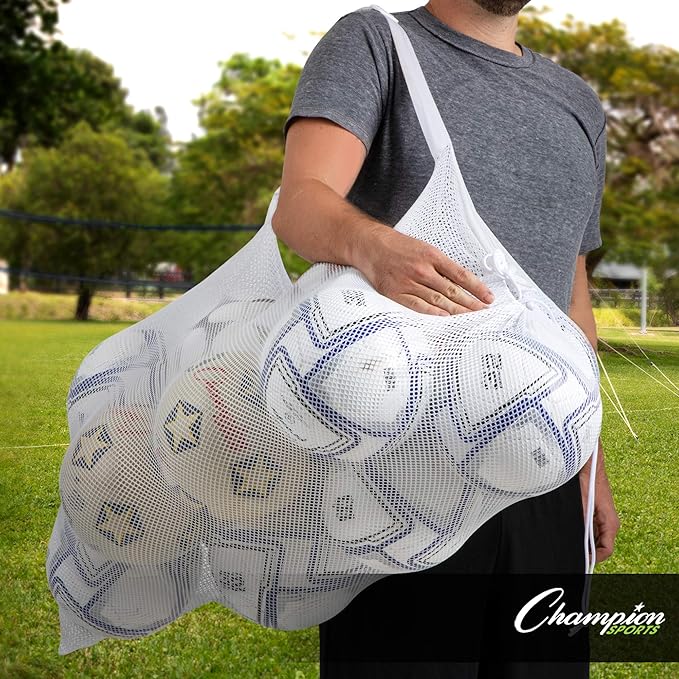 Champion Sports Mesh Equipment Bag – Heavy-Duty Nylon Drawstring Bag with Lock & ID Tag, Breathable Storage Sack for Balls, Swim Gear, Laundry & Toys, Multiple Sizes & Colors