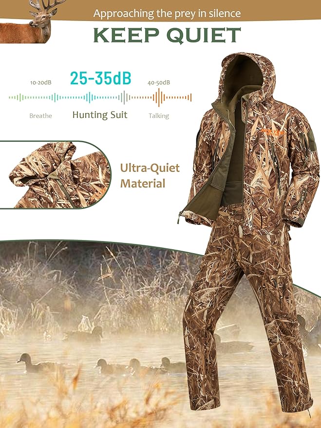 NEW VIEW Camo Hunting Clothes for Men,Quiet Warm Hunting Jacket and Pants,Water Resistant Hunting Suit for Deer Duck Bow Hunt