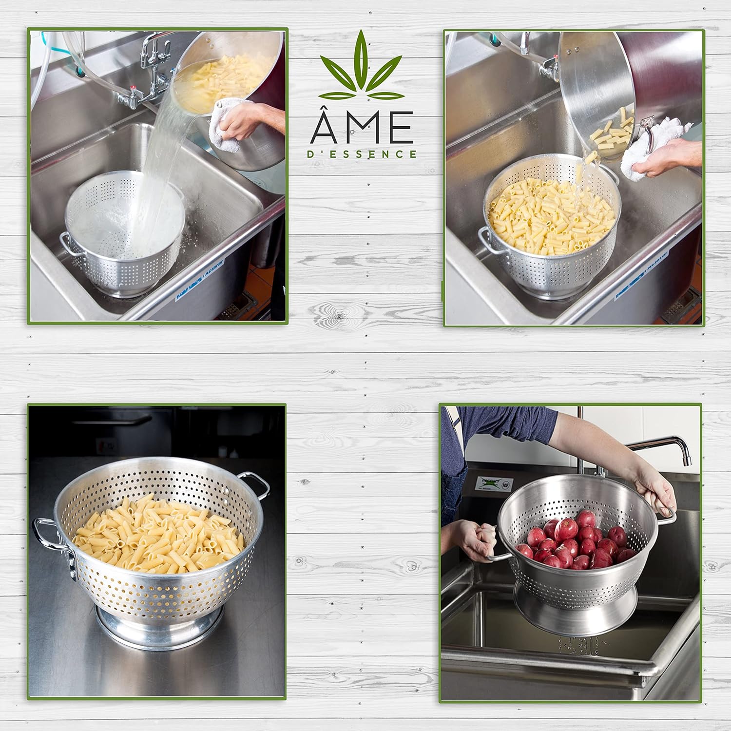 (12-QT) Aluminum Colander with Handles and Base Heavy Duty Commercial Grade