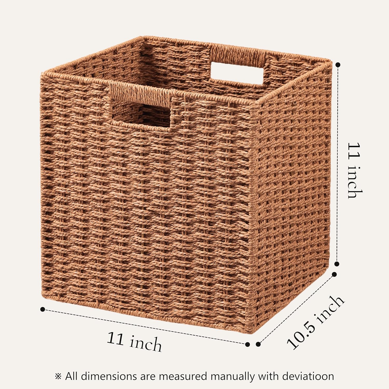 UBBCARE 3 Pack Wicker Basket, 11L×11H×10.5W inch Woven Paper Rope Storage Baskets for shelves, Foldable Cube Storage bin with Handle, Storage Basket for Organizing & Decor,Caramel