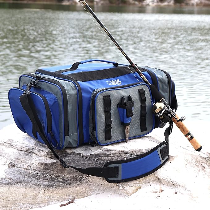 OSAGE RIVER Large Waterproof Fishing Tackle Bag with Padded Shoulder Strap, Ripstop Soft Sided Bag with Fishing Pliers Holder