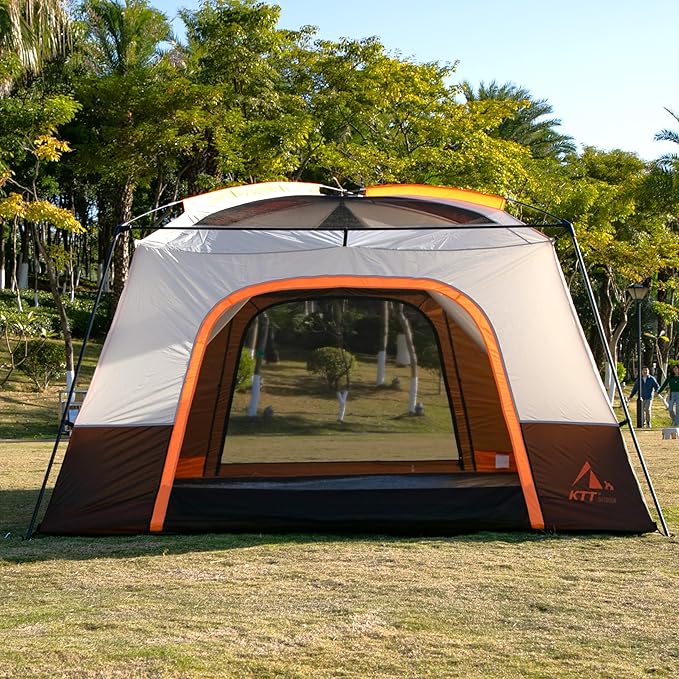 KTT Extra Large Tent 10-12-14 Person(A),Family Cabin Tents,2 Rooms,3 Doors and 3 Windows with Mesh,Straight Wall,Waterproof,Double Layer,Big Tent for Outdoor,Picnic,Camping,Family Gathering