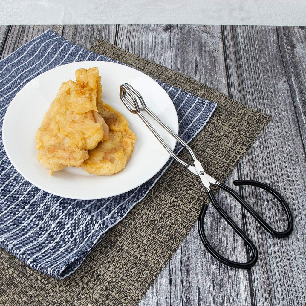 MSY BIGSUNNY Stainless Steel Scissor Tongs Heavy Duty Cooking Tongs with Soft Handles (2, black 10" + 10")