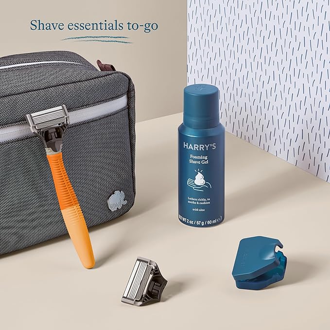 Harry's Travel Shaving Kit for Men - Toiletry Bag, Razor, Foaming Shave Gel, and Blade Cover - TSA Friendly Shave Kit