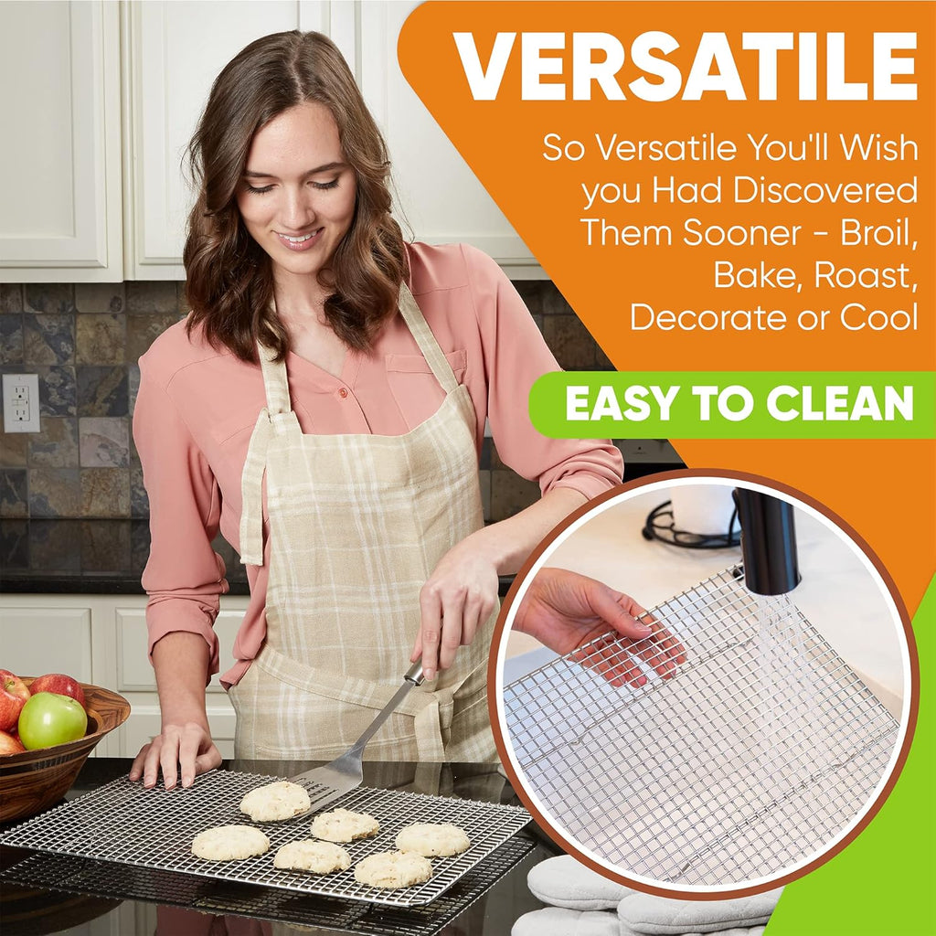 Spring Chef 11.8 x 17 Inch Stainless Steel Cooling Racks for Cooling & Baking - Oven Safe - Wire Roasting Racks for Oven Use - Fits Half Sheet Cookie Pan - Dishwasher Safe - Set of 2