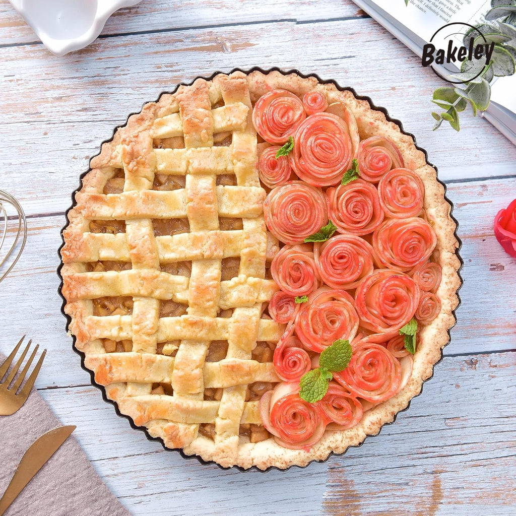 9-Inch Round Tart Pan with Loose Removable Bottom, Non-Stick Carbon Steel Quiche Pan for Oven Baking (Black)