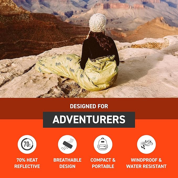 SOL Escape Bivvy with Hood - Emergency Preparedness Blanket - Reflects Up to 70% Body Heat - Outdoor Survival Bivvy - Water Resistant - Durable & Breathable - Winter Camping Supplies - Green