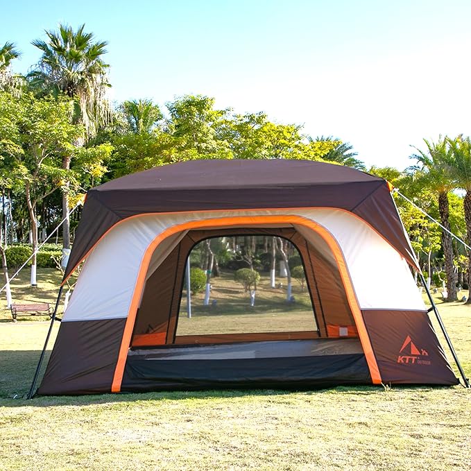 KTT Extra Large Tent 10-12-14 Person(B),Family Cabin Tents,2 Rooms,3 Doors and 3 Windows with Mesh,Straight Wall,Waterproof,Double Layer,Big Tent for Outdoor,Picnic,Camping,Family Gathering