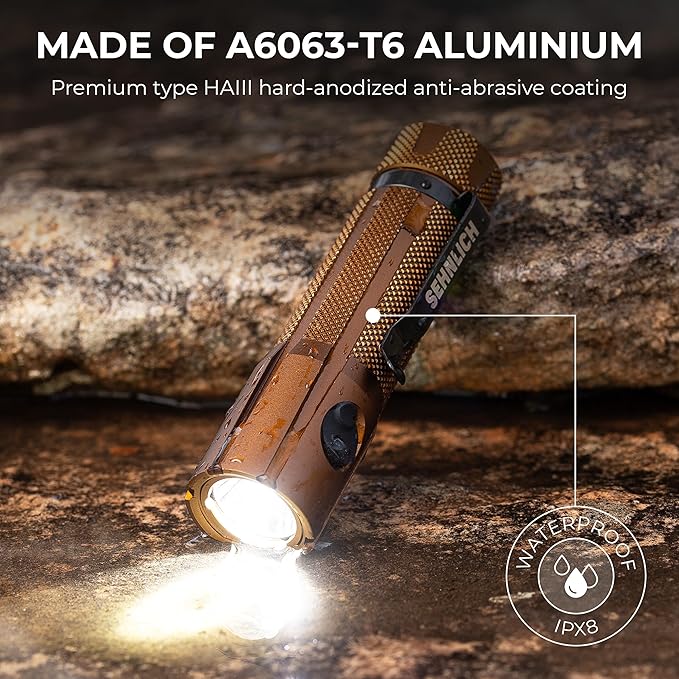LED Rechargeable Flashlight - Super Bright 1250 High Lumens Flashlight, Waterproof IP68 Small Compact Pocket Tactical Flashlight for Home, Emergency, Rescue, Camping, Gifts for Men Desert Tan
