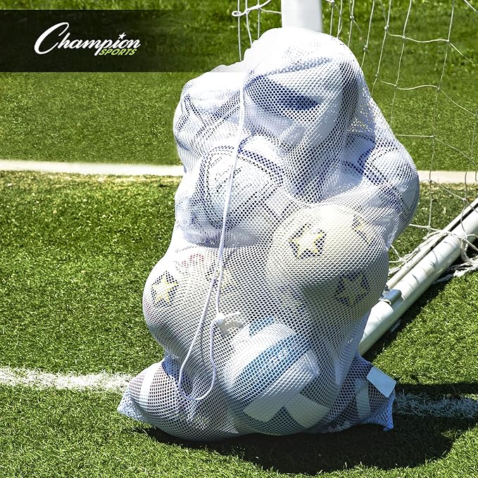 Champion Sports Mesh Equipment Bag – Heavy-Duty Nylon Drawstring Bag with Lock & ID Tag, Breathable Storage Sack for Balls, Swim Gear, Laundry & Toys, Multiple Sizes & Colors