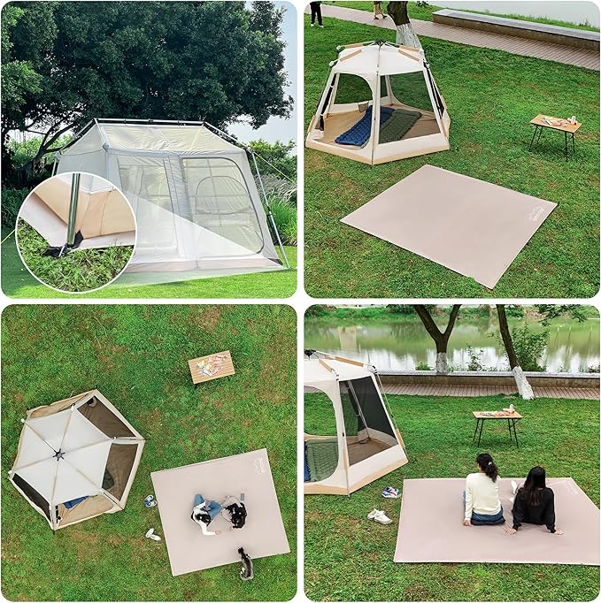 ONTYZZ Khaki Rectangle Tent Footprint Waterproof Camping Tarp Two in One Ground Sheet Mat and Tent Tarp for Camping Outdoor Hiking Beach Picnic, 210 * 240㎝