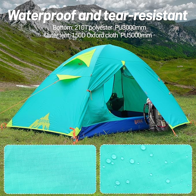 Himalaya 1/2 Person Camping Tent, 4 Season Tent Backpacking Winter Tent Waterproof Windproof Lightweight Portable PU5000 for Outdoor Camping Cold Weather Hiking Mountaineering