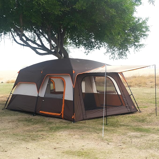 KTT Extra Large Tent 10-12-14 Person(B),Family Cabin Tents,2 Rooms,3 Doors and 3 Windows with Mesh,Straight Wall,Waterproof,Double Layer,Big Tent for Outdoor,Picnic,Camping,Family Gathering