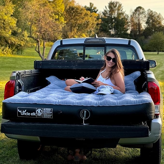 Truck Bed Mattress 5.5-5.8ft: Inflatable Full Size Truck Bed Air Mattress with Wireless Rechargeable Pump, Pickup Mattress with Carry Bag (Grey)