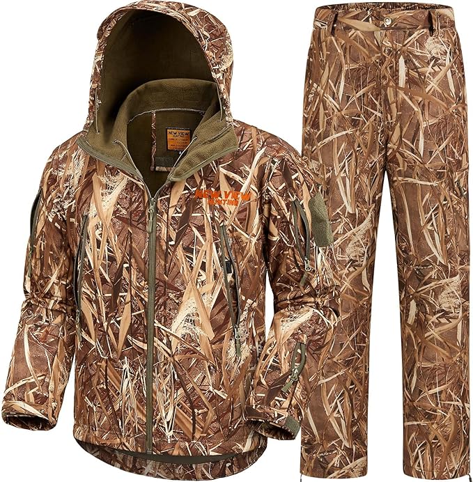NEW VIEW Camo Hunting Clothes for Men,Quiet Warm Hunting Jacket and Pants,Water Resistant Hunting Suit for Deer Duck Bow Hunt