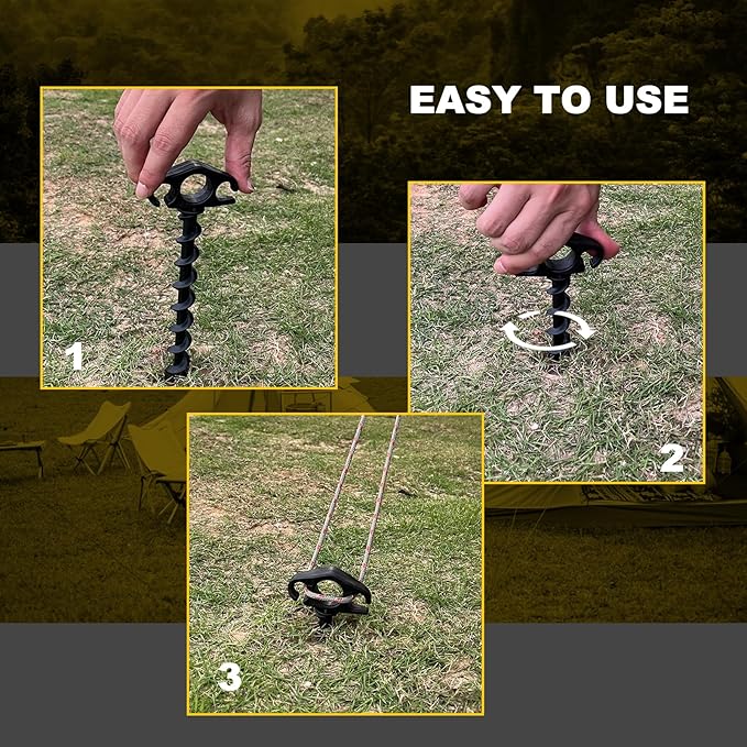 Tent Stakes Sand Stakes for Beach Tent 16 Pack Spiral Anchor Stakes 9.4 Inch Heavy Duty Screw Canopy Stakes for Camping, Hiking and More (16, Black)