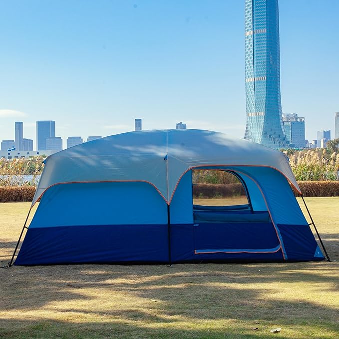 KTT Extra Large Tent 10-12-14 Person(A),Family Cabin Tents,2 Rooms,3 Doors and 3 Windows with Mesh,Straight Wall,Waterproof,Double Layer,Big Tent for Outdoor,Picnic,Camping,Family Gathering