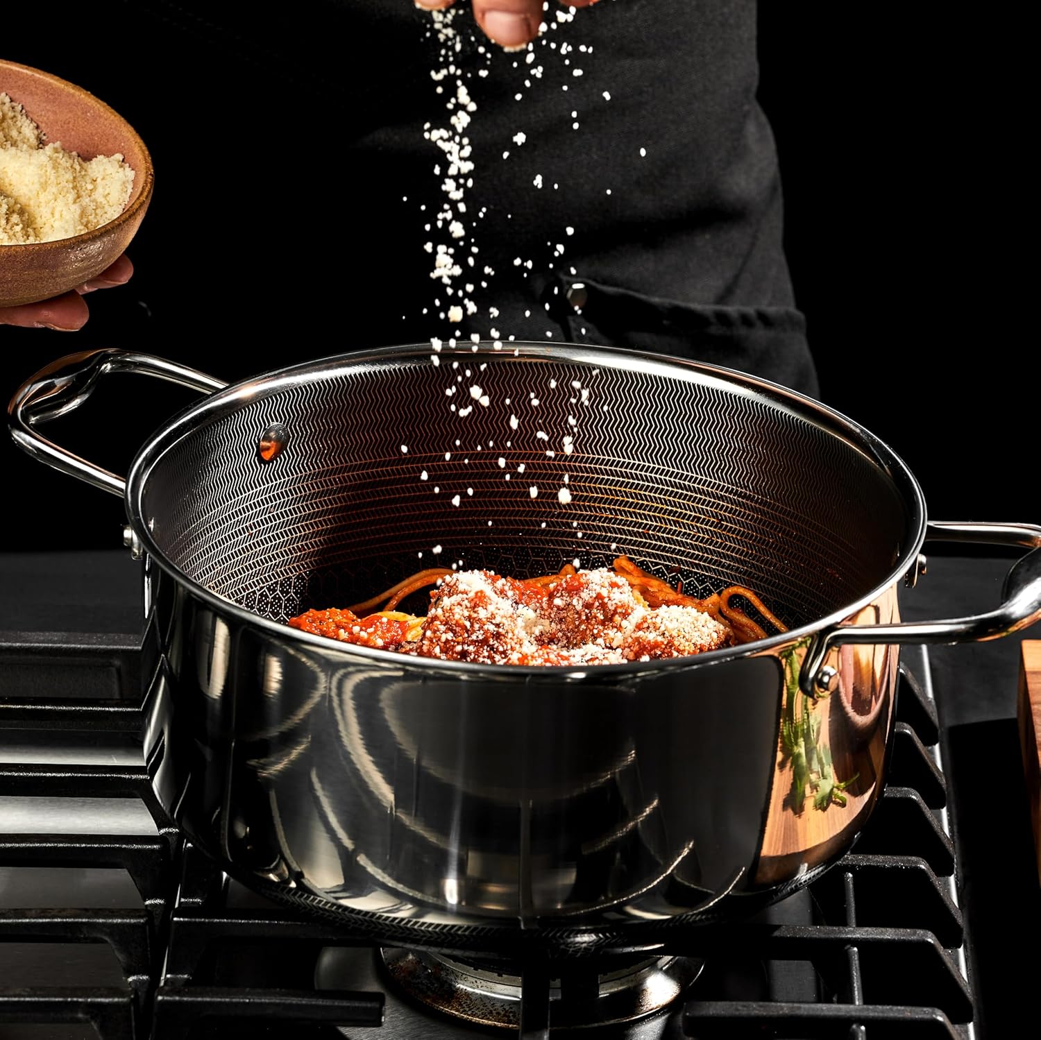 HexClad Hybrid Nonstick 8-Quart Stockpot with Tempered Glass Lid, Stay-Cool Handles, Dishwasher-Friendly, Oven-Safe Up to 900°F, Induction Ready, Compatible with All Cooktops