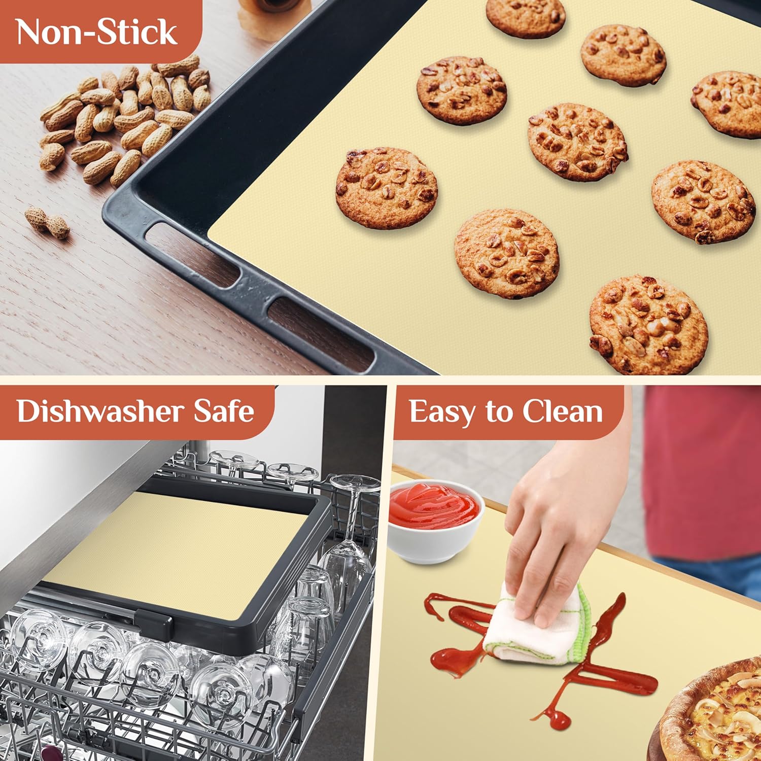 Silicone Baking Mat, 16 IN x 10 FT Free Cutting Baking Sheet,Non-Stick Reusable Dough & Pastry Mat,Non-Slip Silicone Mat Roll for Air Fryer Liner,Freeze Dryer,Oven Baking Pan,Kitchen Counter
