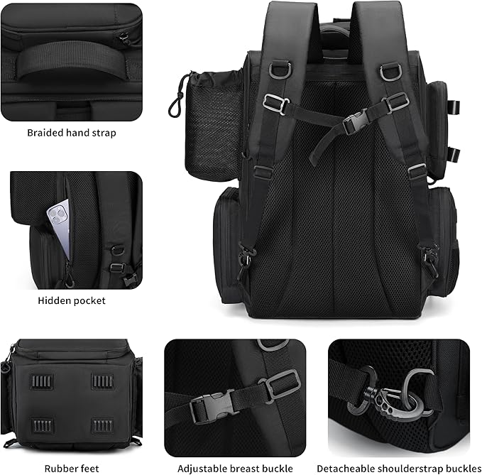 Rabjen Fishing Tackle Backpack with Rod Holders, Bottle Holder, Storage Bag Store Fishing Gear