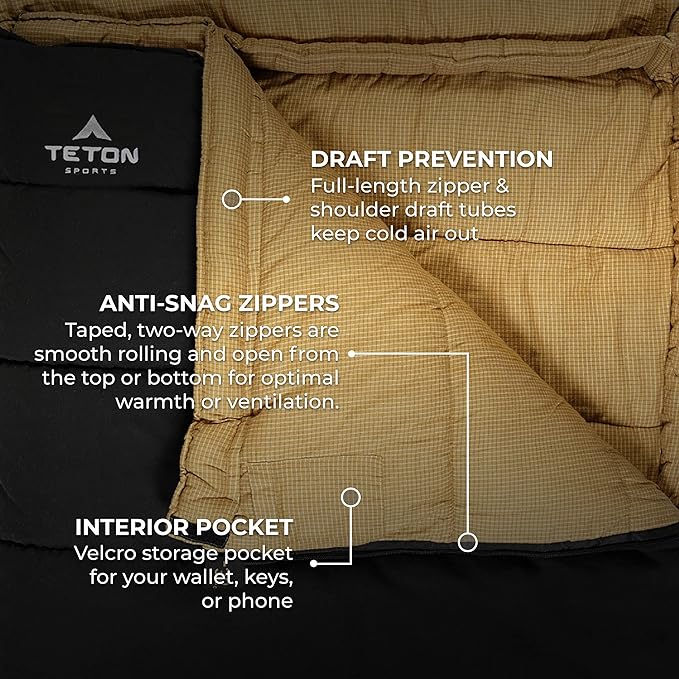 TETON Sports Deer Hunter -35F and 0F Degree Sleeping Bag. Warm and Comfortable Camping Sleeping Bags, Teton Tough Canvas Shell for Camping, Hunting, and Cold Weather