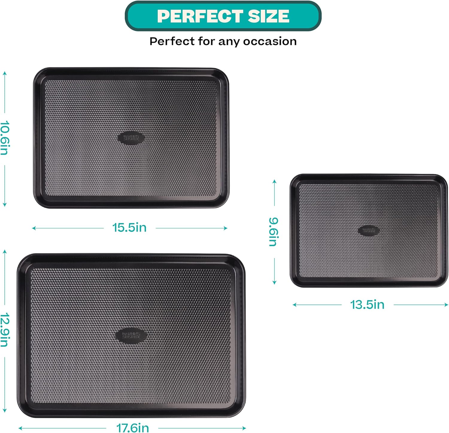 Baker's Secret Baking Sheet Pan Set, 3x Cookie Sheets for Oven, Diamond Texture Premium Air Flow Circulation, Set of 3 Baking Trays, Extra Thick 0.6mm with Diamond Base PFOA, PFOS, PTFE and PFAS free