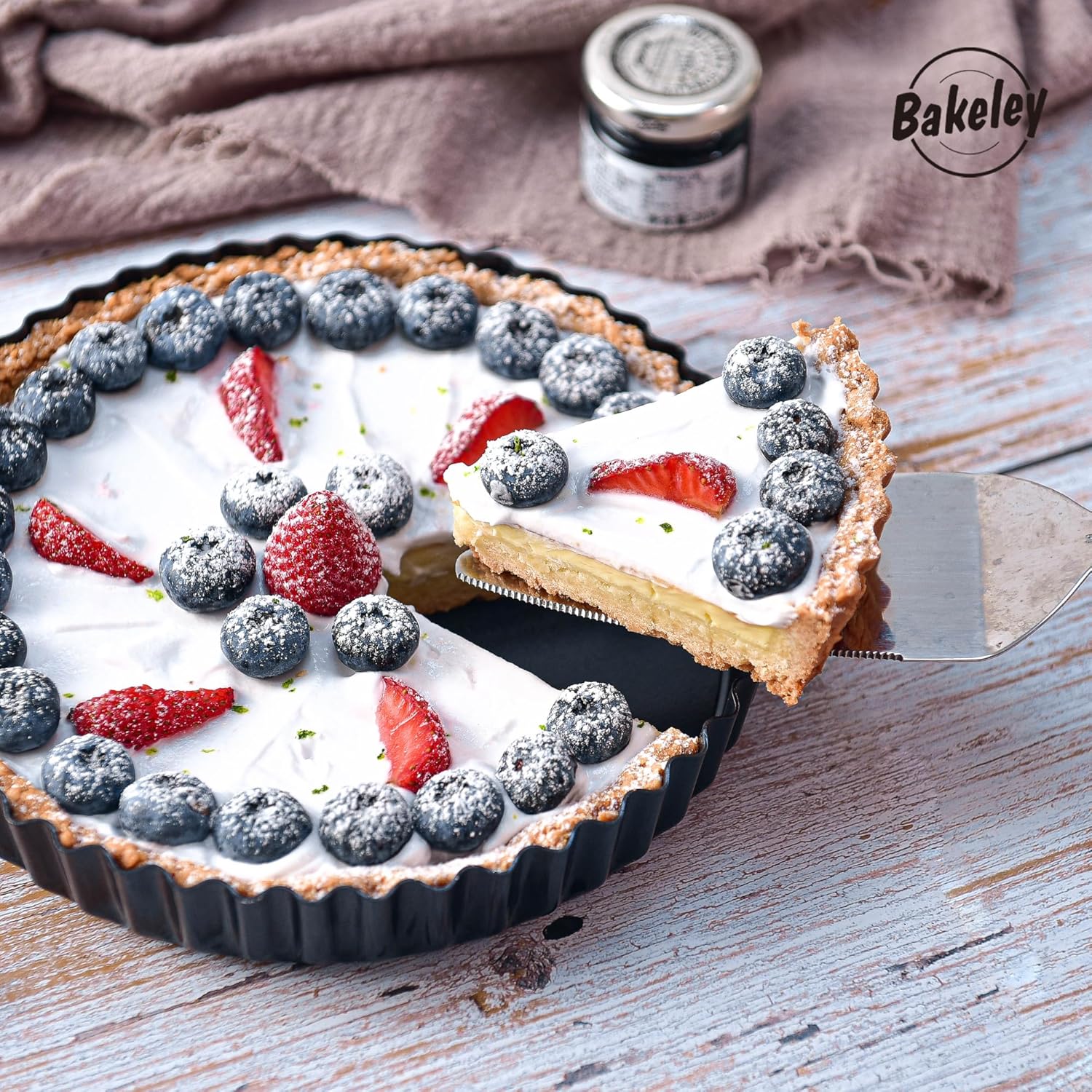 8-Inch Non-Stick Round Tart Pan with Removable Loose Bottom, Quiche Pan for Oven Baking (Black)