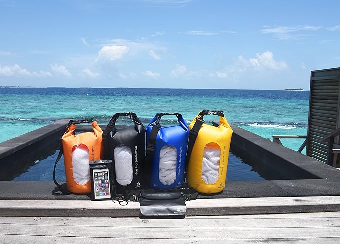 Waterproof Dry Bags Set of 3 Dry Bag with 2 Zip Lock Seals & Detachable Shoulder Strap, Waist Pouch & Phone Case - Can Be Submerged Into Water - for Swimming (Black(Window), 20L)