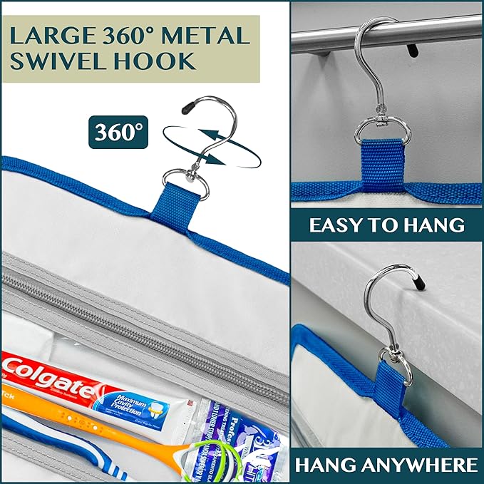 PAVILIA Travel Hanging Toiletry Bag for Women Men, Large Capacity Makeup Bag Kit, Waterproof Cosmetic Storage Organizer Case for Bathroom Shower, Black