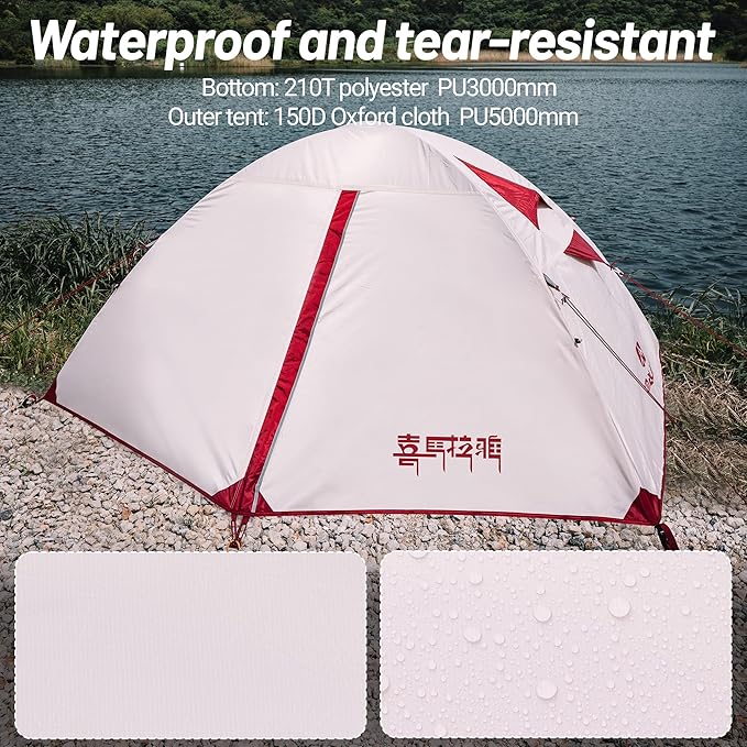 Himalaya 1/2 Person Camping Tent, 4 Season Tent Backpacking Winter Tent Waterproof Windproof Lightweight Portable PU5000 for Outdoor Camping Cold Weather Hiking Mountaineering