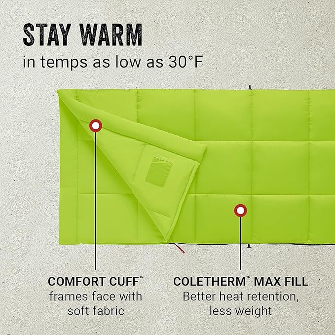 Coleman Kompact Sleeping Bag, Indoor/Outdoor Lightweight Sleeping Bag for Adults, 20°F/30°F/40°F Options for Camping, Hiking, Backpacking with Included Compression Sack
