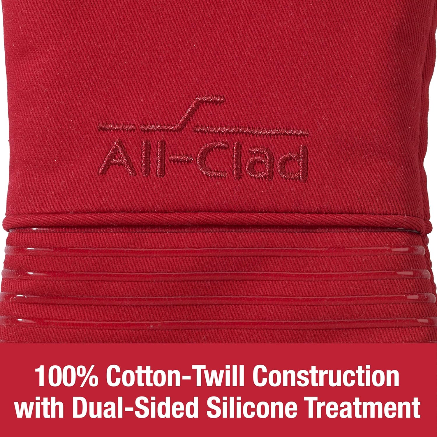 All Clad Silicone Oven Mitt: Heat Resistant up to 500 Degrees - 100% Cotton & Silicone, 14"x7" Oven Mitt for Kitchen and Barbeque, 1-Pack, Chili