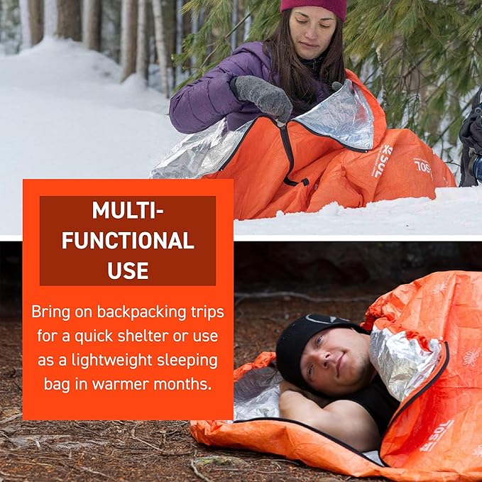 SOL Escape Bivvy with Hood - Emergency Preparedness Blanket - Reflects Up to 70% Body Heat - Outdoor Survival Bivvy - Water Resistant - Durable & Breathable - Winter Camping Supplies - Orange