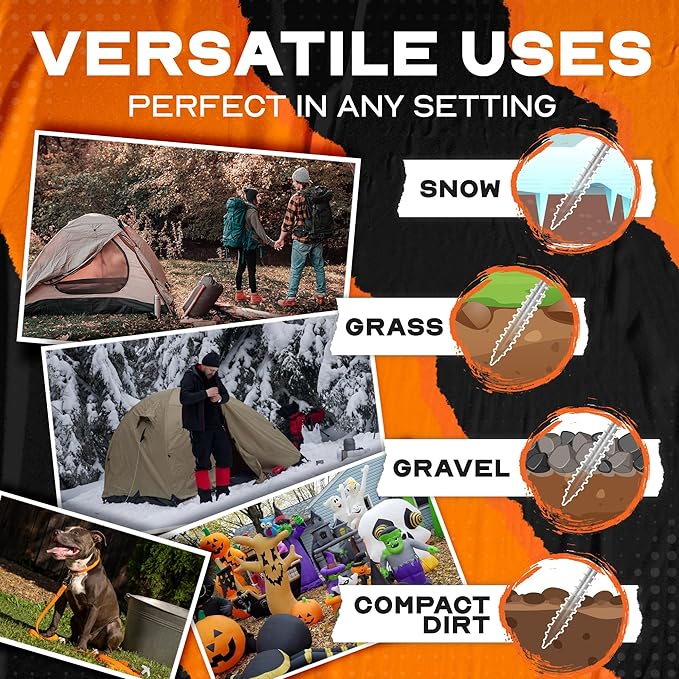 15-Pack 8" Heavy Duty Screw in Tent Stakes, Drill-In Ground Anchor Pegs, Includes Hex Head Driver & Storage Bag